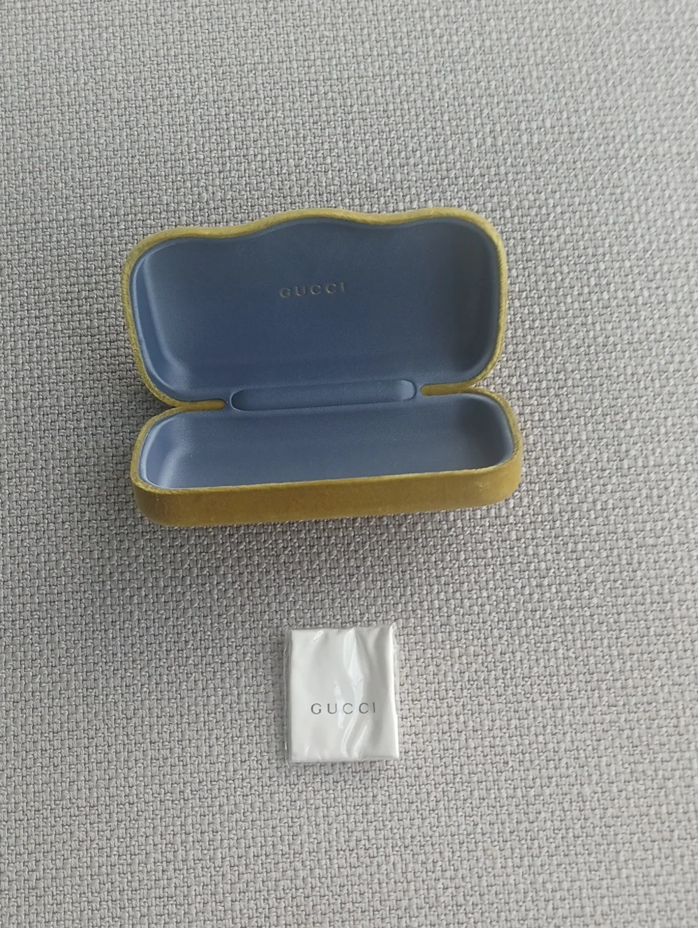 GUCCI Velvet Eyewear Case in Olive Green with Blue Interior